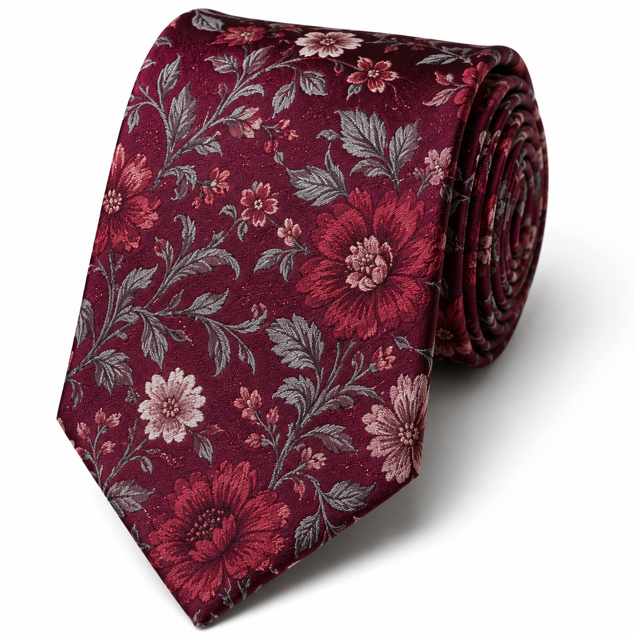 Luxury Floral Silk Tie – Burgundy Bloom | Fenthre Thompson