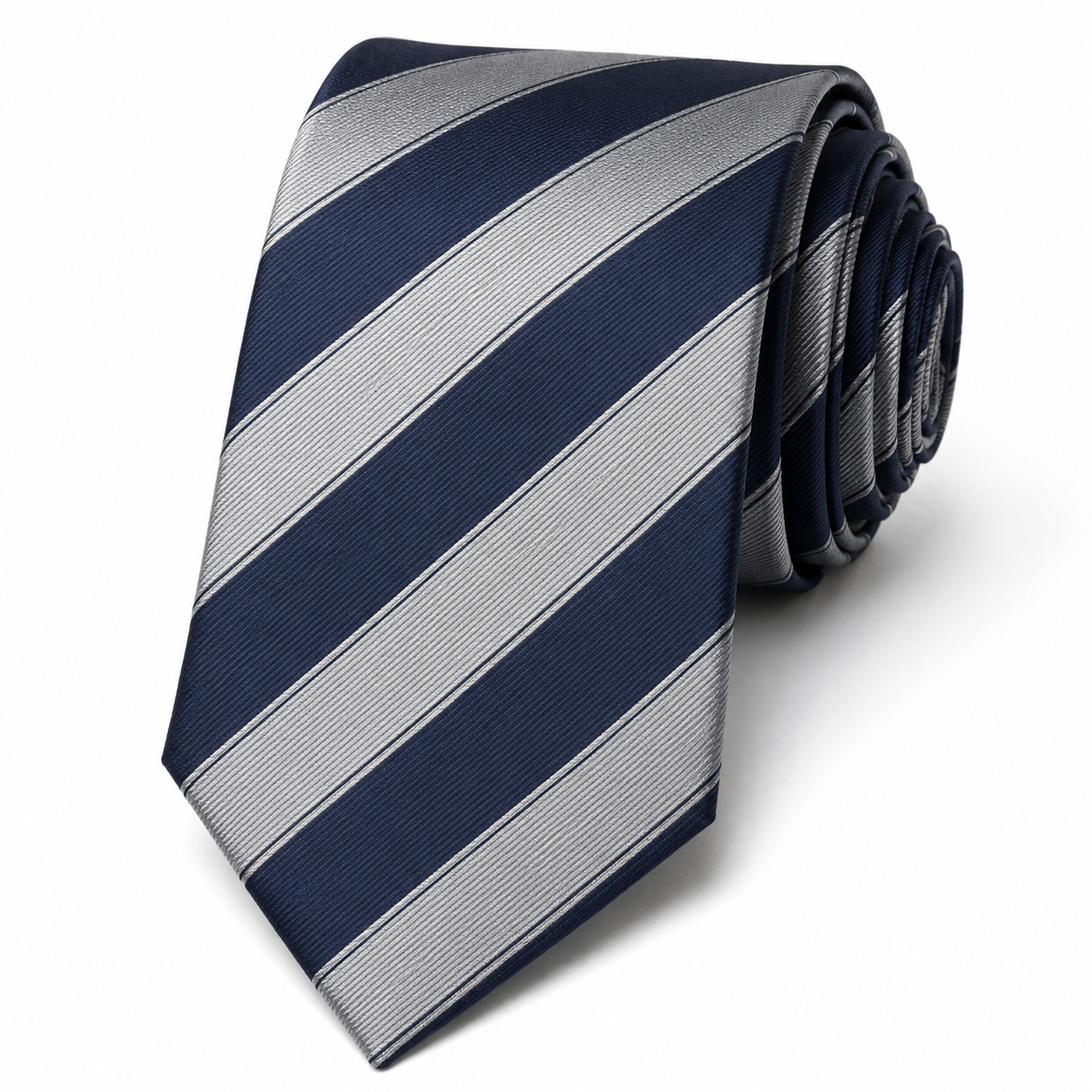 Silk Striped Executive Tie – Navy & Silver | Fenthre Thompson